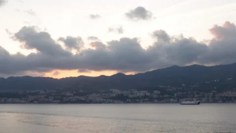 Cruise navigation at sunset. Visual from the ship or the boat. Tourism concept Stock Footage 138236540