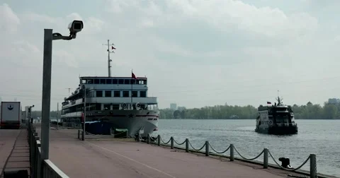 Cruise the river on the dock, walking the river ship sails Stock Footage 65152971
