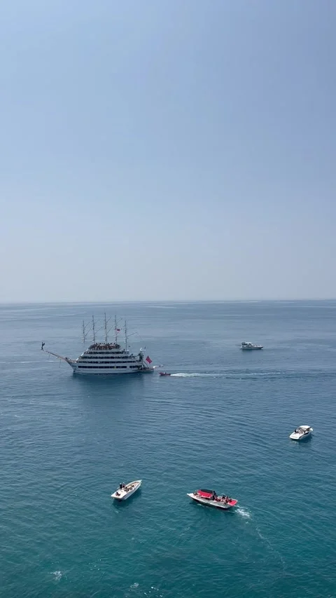 Cruise ship and boats in Mediterranean Turkey Stock Footage 337042753