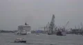 Cruise Ship and Yacht and Steamboat in Hamburg harbour at evening HD Footage