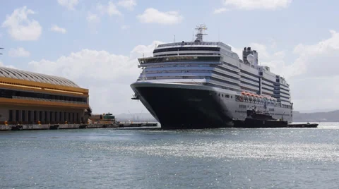 Cruise ship arrives to pier Stock Footage 33347472