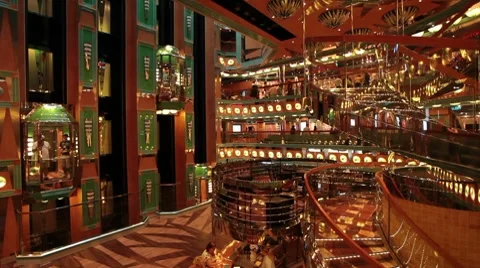 Cruise ship atrium bar elevators P HD 0906 Stock Footage 7767165