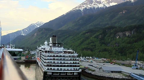 Cruise ship backs away from dock in Juneau, AK-HD P-3177 Stock Footage 39744774