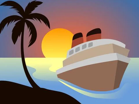 Cruise Ship in a Beach vector Stock Illustration