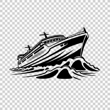 Cruise Ship Black And White sailing boat waves Stock Illustration