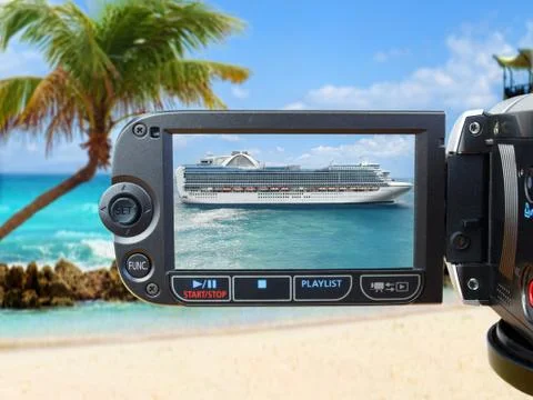Cruise Ship on Camera Screen Stock Photos
