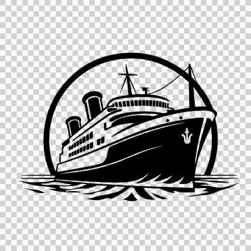 Cruise Ship In Circular Frame sailing waves anchor Stock Illustration