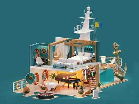 Cruise ship cross-section illustration Stock Illustration