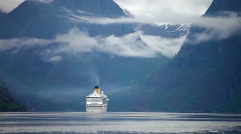 Cruise Ship, Cruise Liners On Hardanger fjorden, Norway Stock Footage