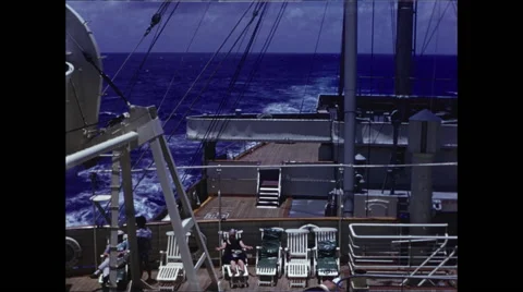 Cruise Ship Deck 1958 Video stock 48701665