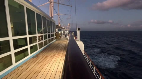 Cruise ship deck looking aft at sea Stock Footage 232735590