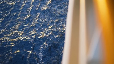 Cruise Ship Deck Railing View. Stock. View of the sea waves from the ship Video stock 89899486