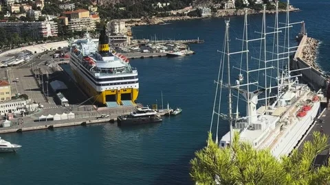 Cruise Ship Docked in Port of Nice on the French Riviera Stock Footage 344052987