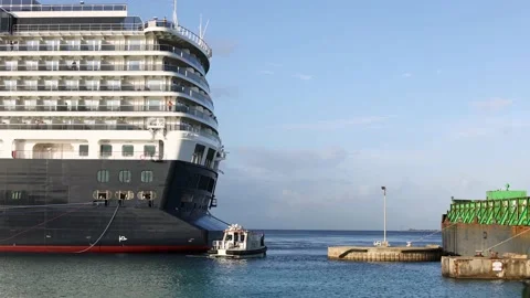 Cruise ship is docking in a harbour. Stock Footage 168480563