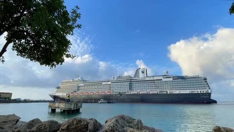 Cruise ship docking in a harbour. Time lapse. Stock Footage 190378612