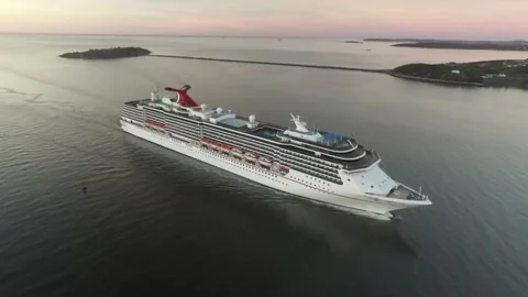 Cruise Ship Drone Flyover Stock Footage 137586225