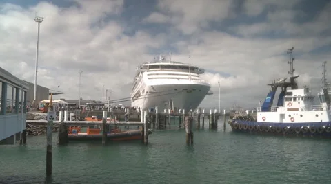 Cruise ship front on at berth Stock Footage 944185