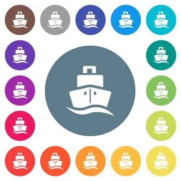 Cruise ship front view solid flat white icons on round color backgrounds 库存插图