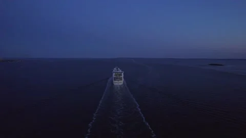 The cruise ship is going to open ocean from New York city Stock Footage 211129266