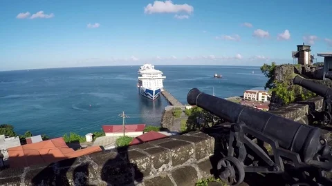 Cruise ship from Grenada fort Stock Footage 75370945