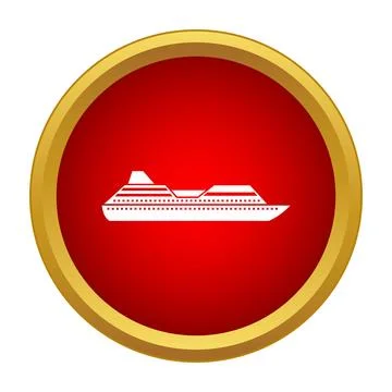 Cruise ship icon on a red button with gold border Stock Illustration