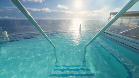 Cruise ship infinity pool with turquoise water and ocean horizon in Caribbean. Stock Footage 341987320
