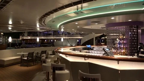 Cruise Ship Interior Empty Pool Bar Late Evening Video stock 94228472