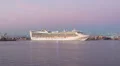 Cruise Ship Leaves Port At Sunset HD Footage
