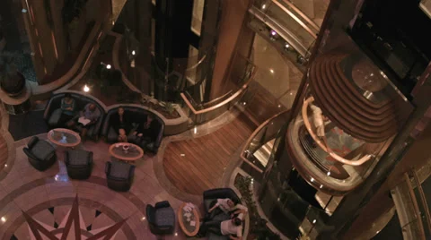 Cruise ship luxury atrium elevators dance floor HD 1858 Stock Footage 35571623