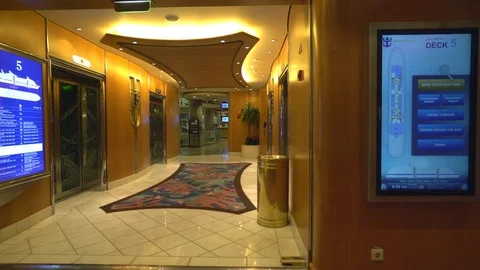 Cruise ship luxury interior - elevator foreground - Royal Caribbean Stock Footage 72849955