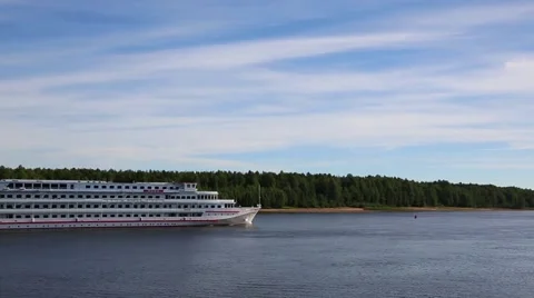 Cruise ship moves on the Svir river in North Russia Video stock 67685053