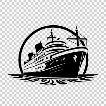 Cruise Ship N sailing circle waves line art black Stock Illustration
