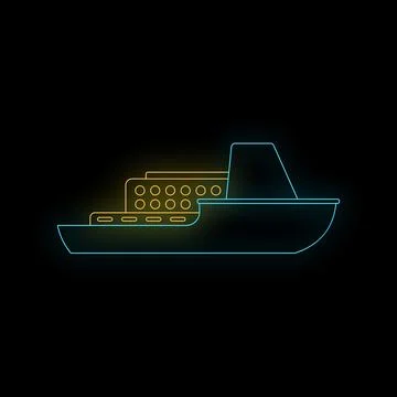 Cruise ship neon light vector icon design Stock Illustration