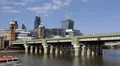 Cruise Ship Passing Cannon Street Railway Bridge Thames River London Towers UK HD Footage