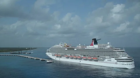 Cruise Ship pulling into Caribbean dock 3 Stock Footage 46627636
