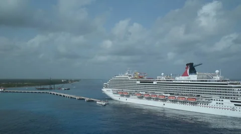 Cruise Ship pulling into Caribbean dock 2 Stock Footage 46627761