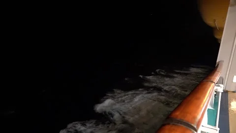 Cruise Ship Railing View Late at Night Stock Footage 345050021