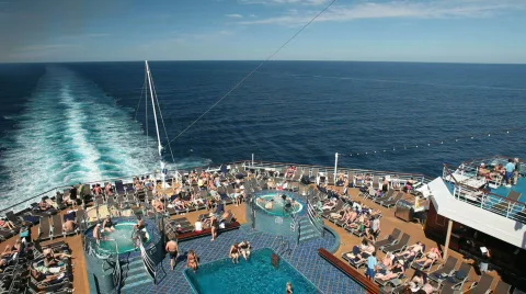 Cruise ship rear deck pools P HD4442 Stock Footage