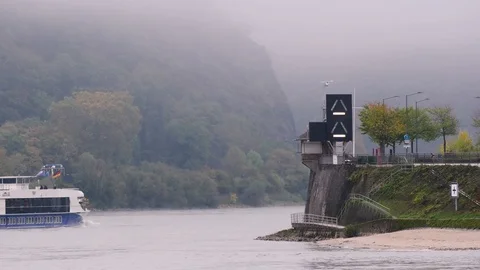 A cruise ship on the Rhine at the Loreley Stock Footage 118957166