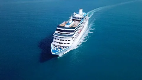 Cruise ship sailing across The Mediterranean sea - Aerial footage Stock Footage