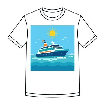 Cruise ship sailing on ocean waves t shirt graphic with t shirt, nautical Stock Illustration