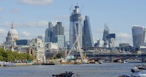 Cruise ship sailing up the River Thames towards Blackfriars bridge, London UK Stock Footage 95640153