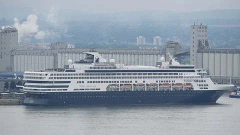A cruise ship sailing on the st lawrence river near quebec city Stock Footage 92305548