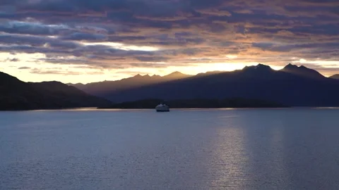 Cruise Ship Sailing Strait of Magellan Beautiful Sunset Expedition Stock Footage 277920162