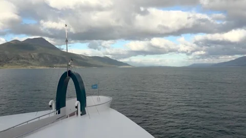 Cruise Ship Sailing Through the Beagle Channel Toward Antarctica Stockbeeldmateriaal 344547991