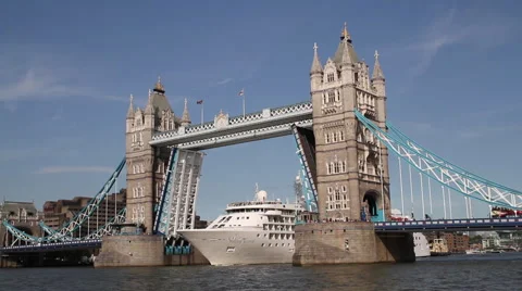 Cruise Ship Sailing Through Tower Bridge, London Stock Footage 46108319