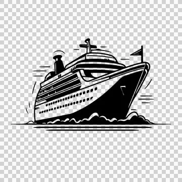 Cruise Ship Sailing On Waves flag ink black Stock Illustration