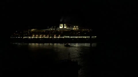 Cruise Ship Setting Sail At Night Stock Footage 234035803