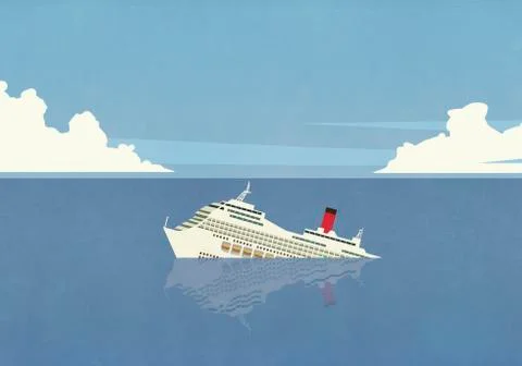 Cruise ship sinking in ocean Stock Illustration