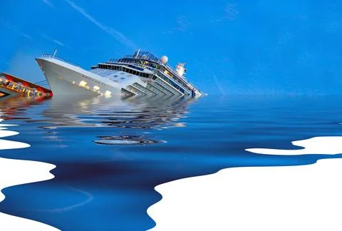 Cruise ship sinking in the ocean Stock Photos